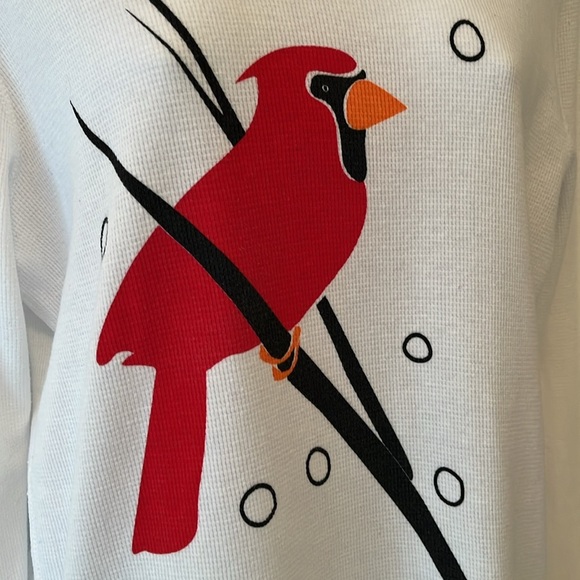 Marushka Hand Printed Cardinal Long Sleeve Tee Medium Relaxed Garden Birding - Picture 4 of 15